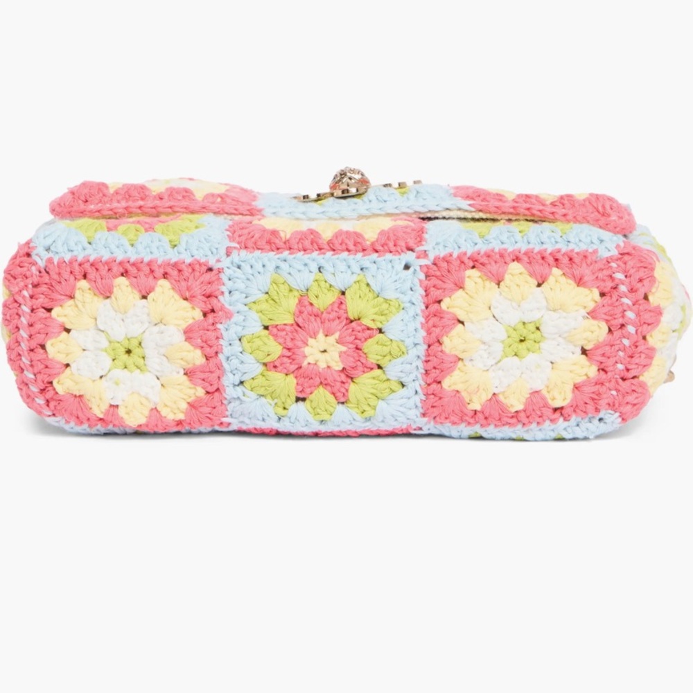 Kurt Geiger Pink Blue Yellow Crochet Floral Shoulder Bag - Picture 2 of 4